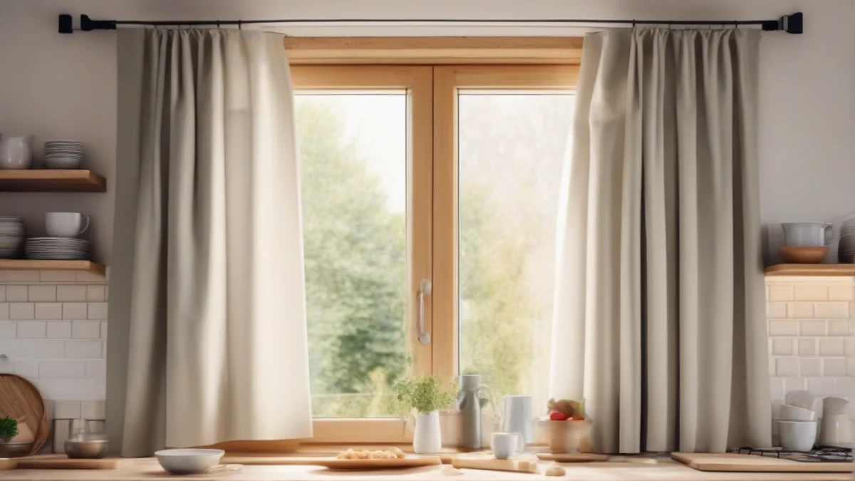 a thick thermal curtain drawn closed over a window