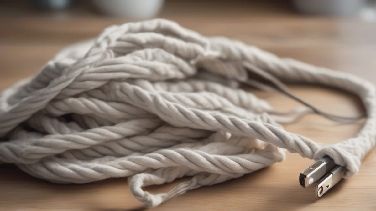 a damaged heated blanket cord with frayed wires visible