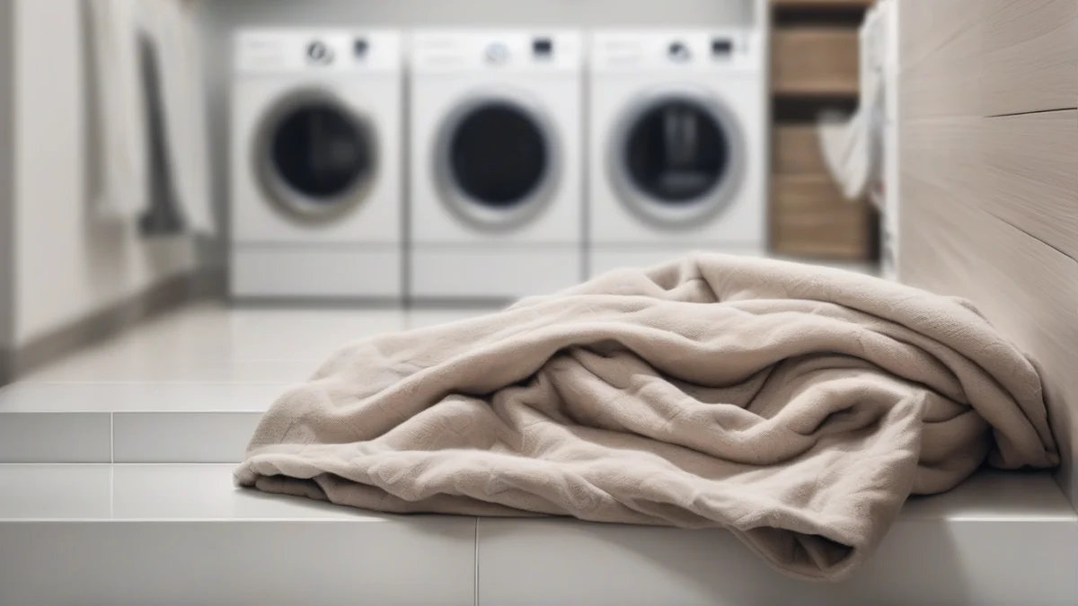 A heated step in blanket laid flat for cleaning next to a washing machine