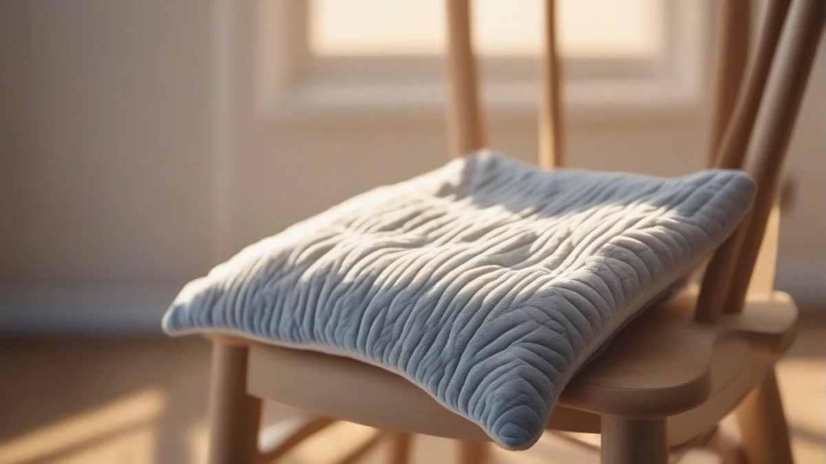 A heating pad resting on a wooden chair for back pain relief