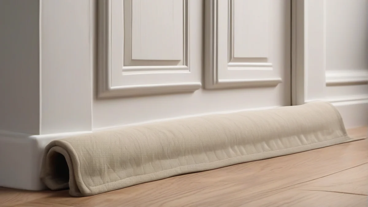 a draft stopper preventing cold air from entering a room