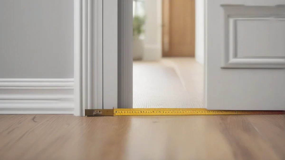 A ruler positioned to measure the gap under a door