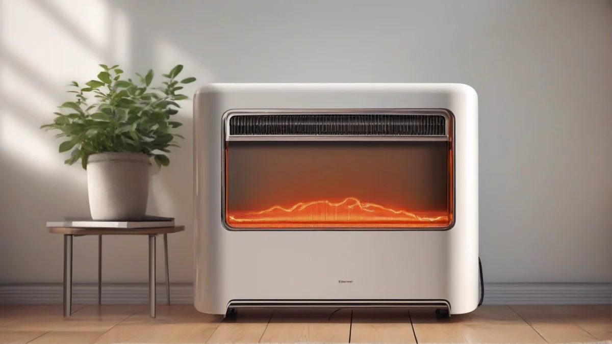 A sleek electric convection heater placed against a wall