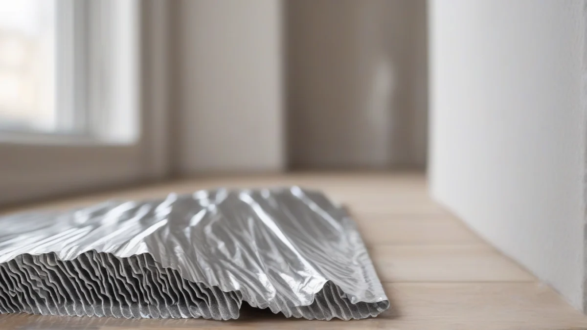 A thin foil insulation sheet ready for installation behind a radiator
