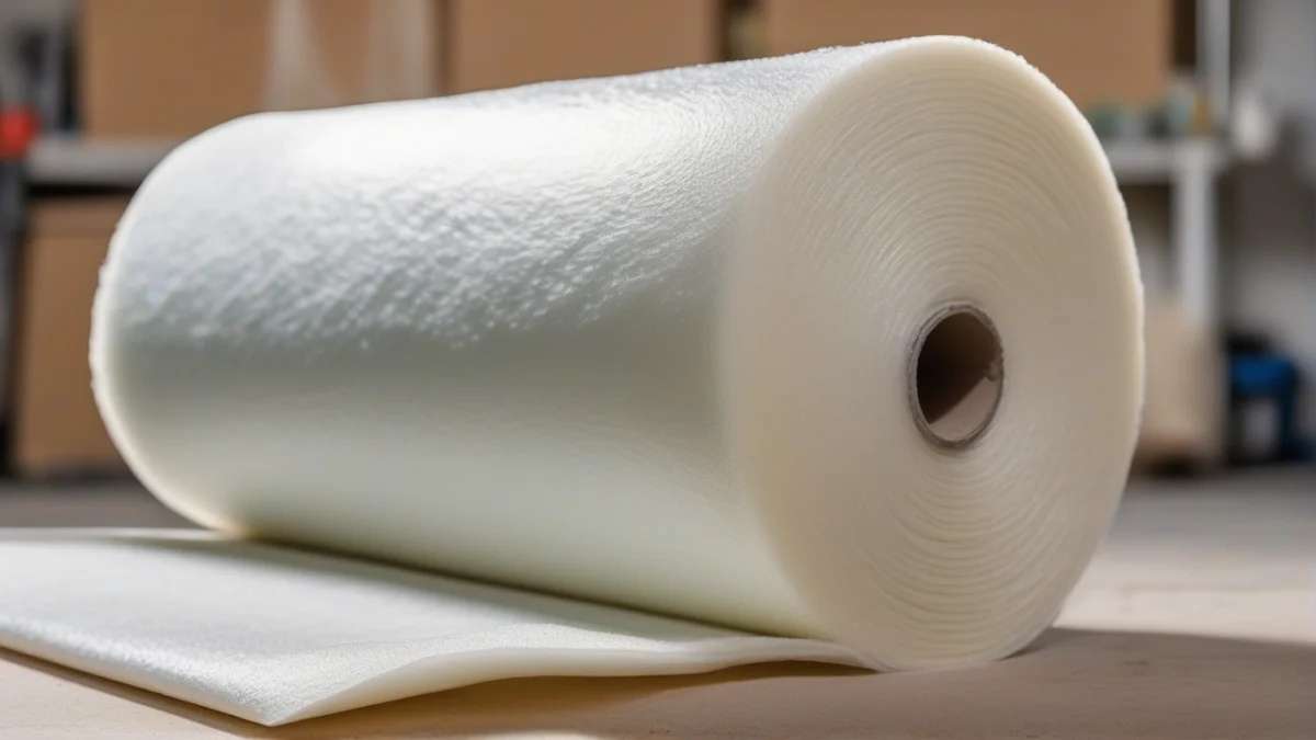 A roll of fiberglass insulation material ready for patching insulation