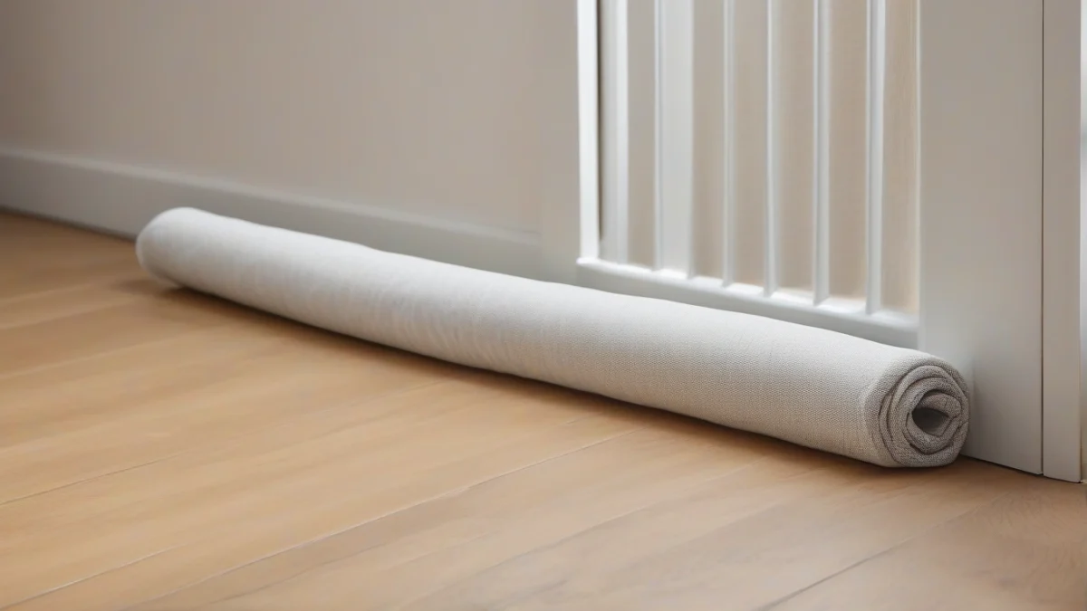 A draft stopper blocking cold air at a door gap