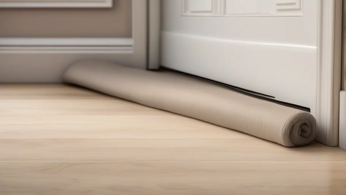A fabric draft stopper effectively blocking cold air at a door