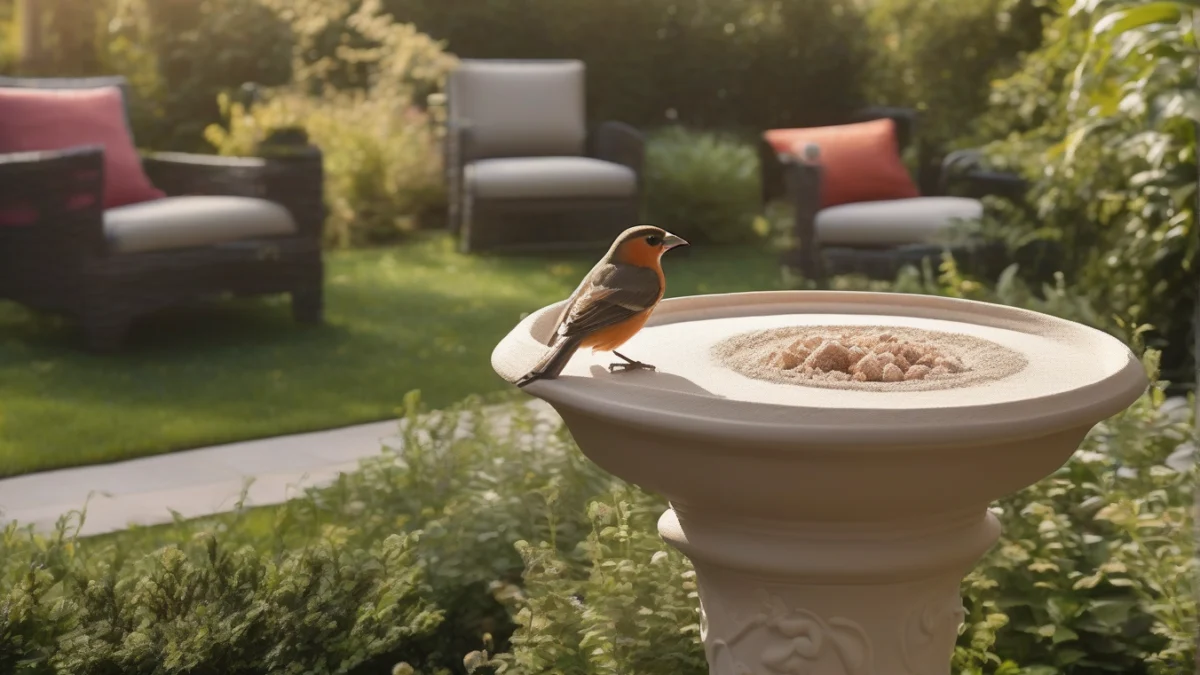 foam insulation placed around the base of a birdbath
