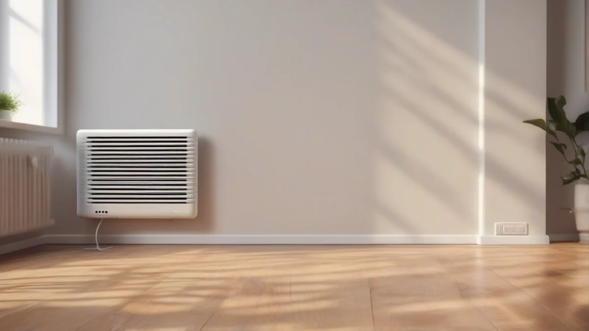 How electric heater power time on a wooden floor in a living room