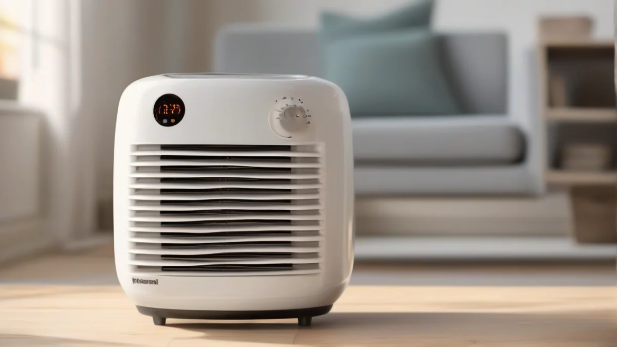 A ceramic space heater providing warmth in a room