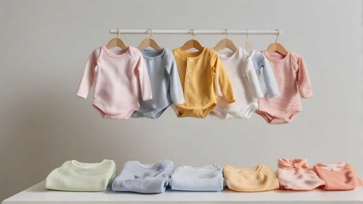 Different baby sleepwear showing various TOG ratings for comfort.