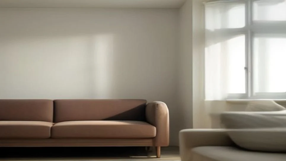 A couch positioned away from the wall to check for drafts.