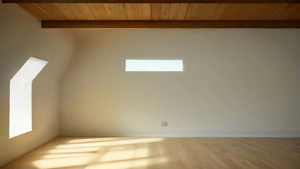 A roll of insulation board placed in a loft area.