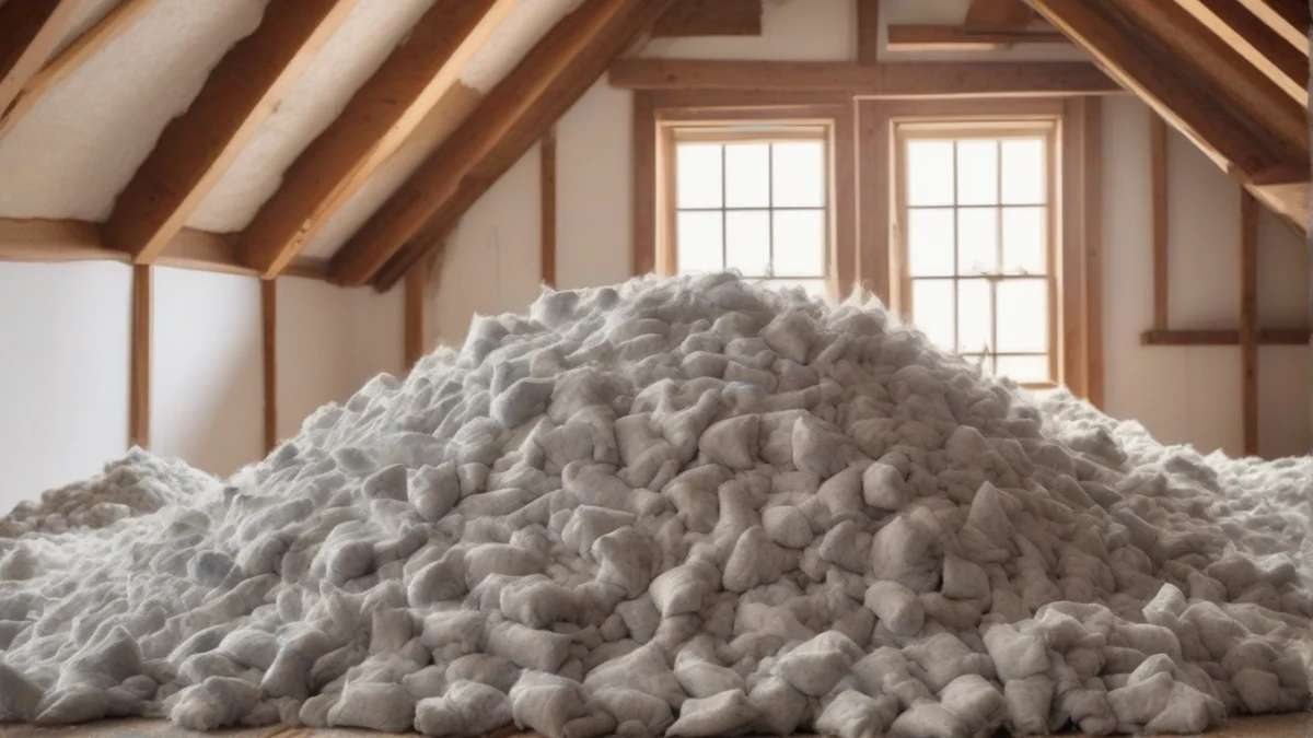 Loose-fill cellulose insulation spread out in an attic.