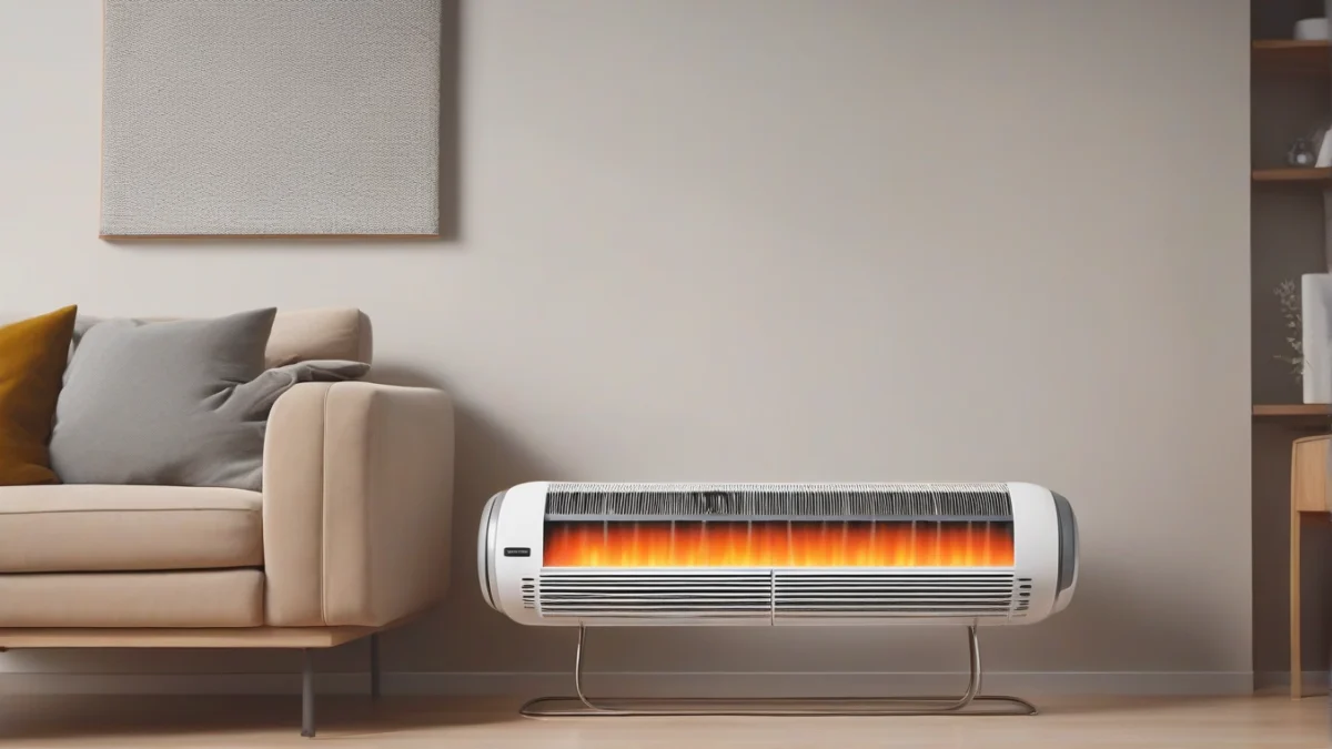 A convection heater positioned near a window in a bright living space