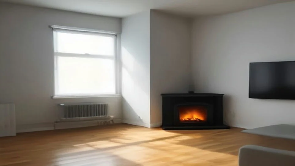 A sleek infrared heater warming the room's decor