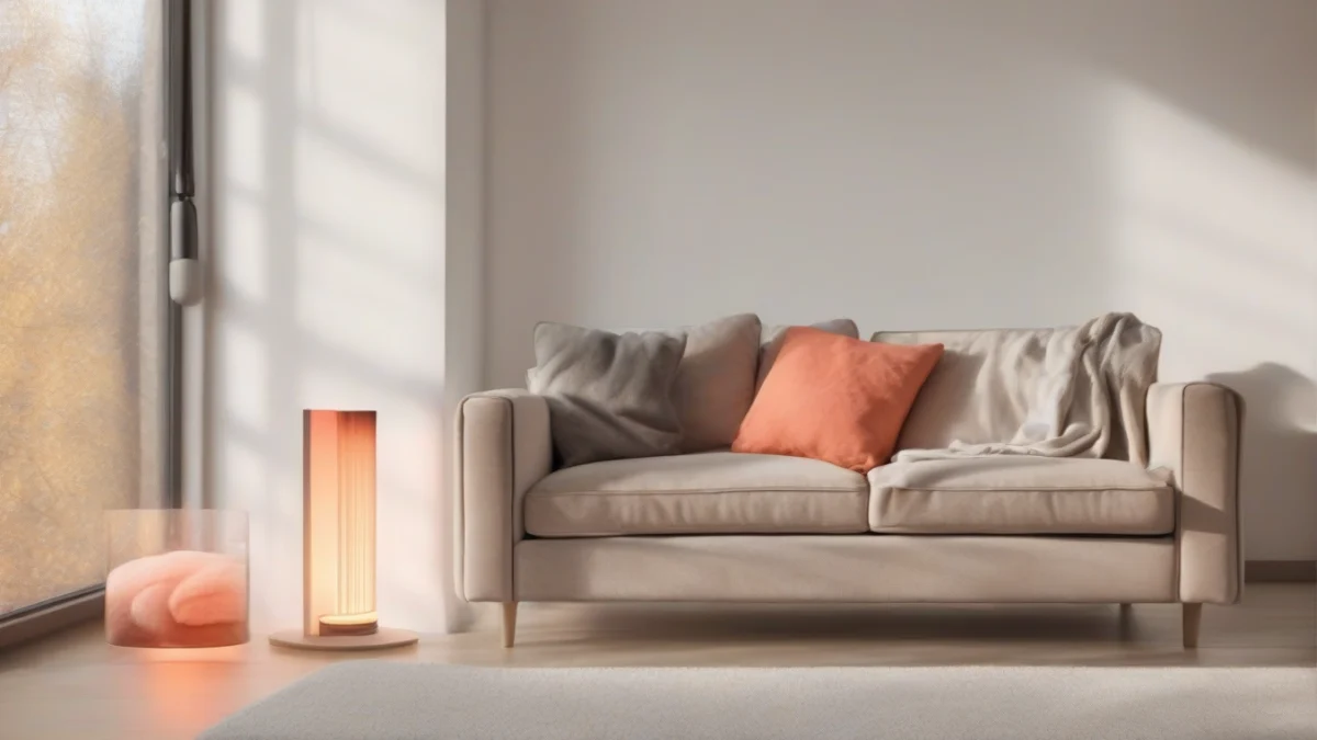 A cozy living space with an infrared heater providing warmth