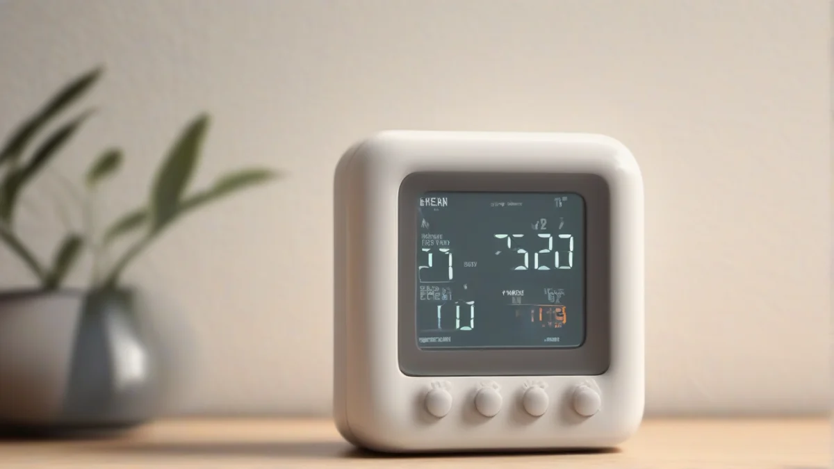 A digital energy monitor displaying electricity usage near a heater