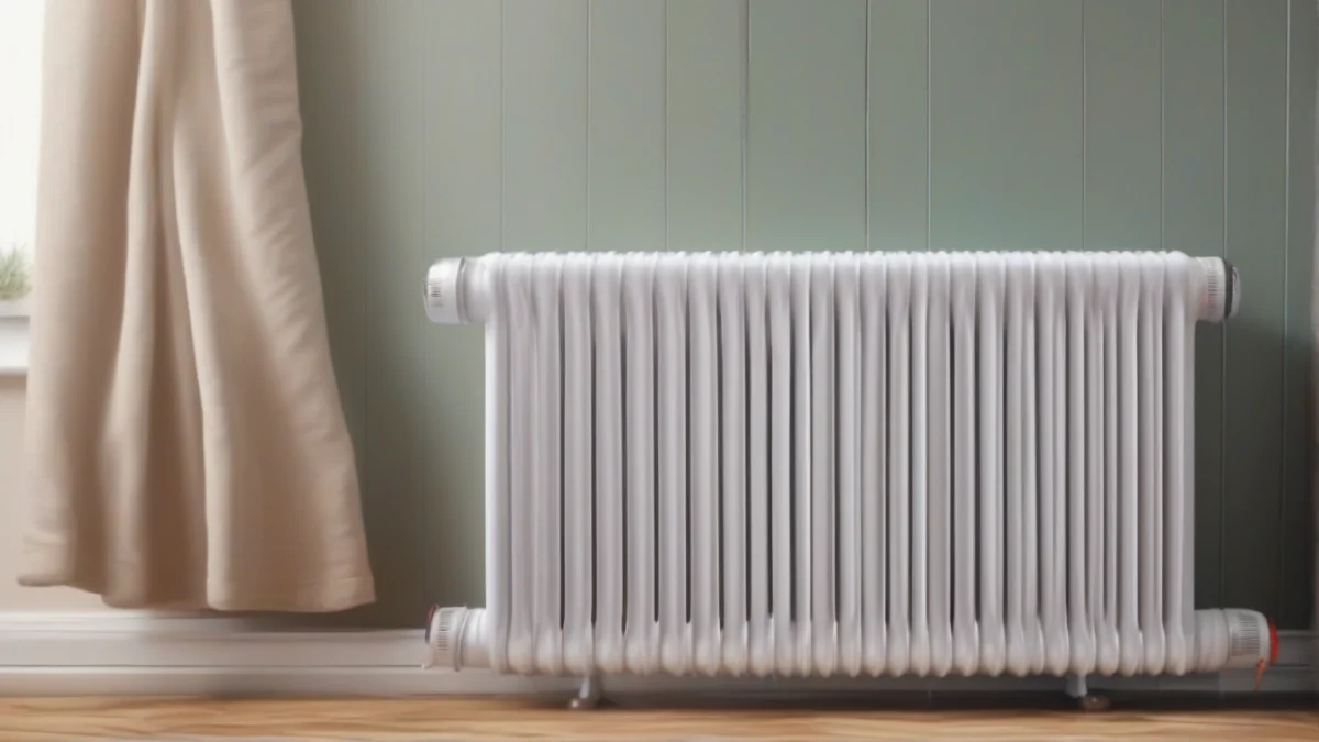 An oil-filled radiator heater warming the air in a room