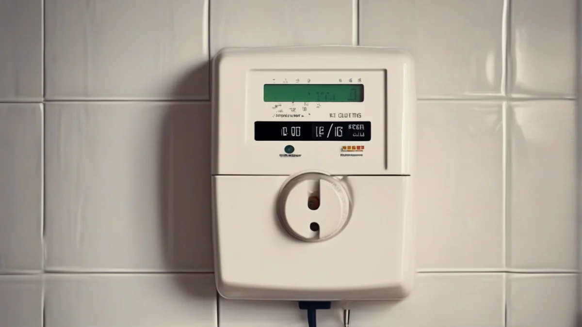 An electric meter showing energy usage for household appliances.