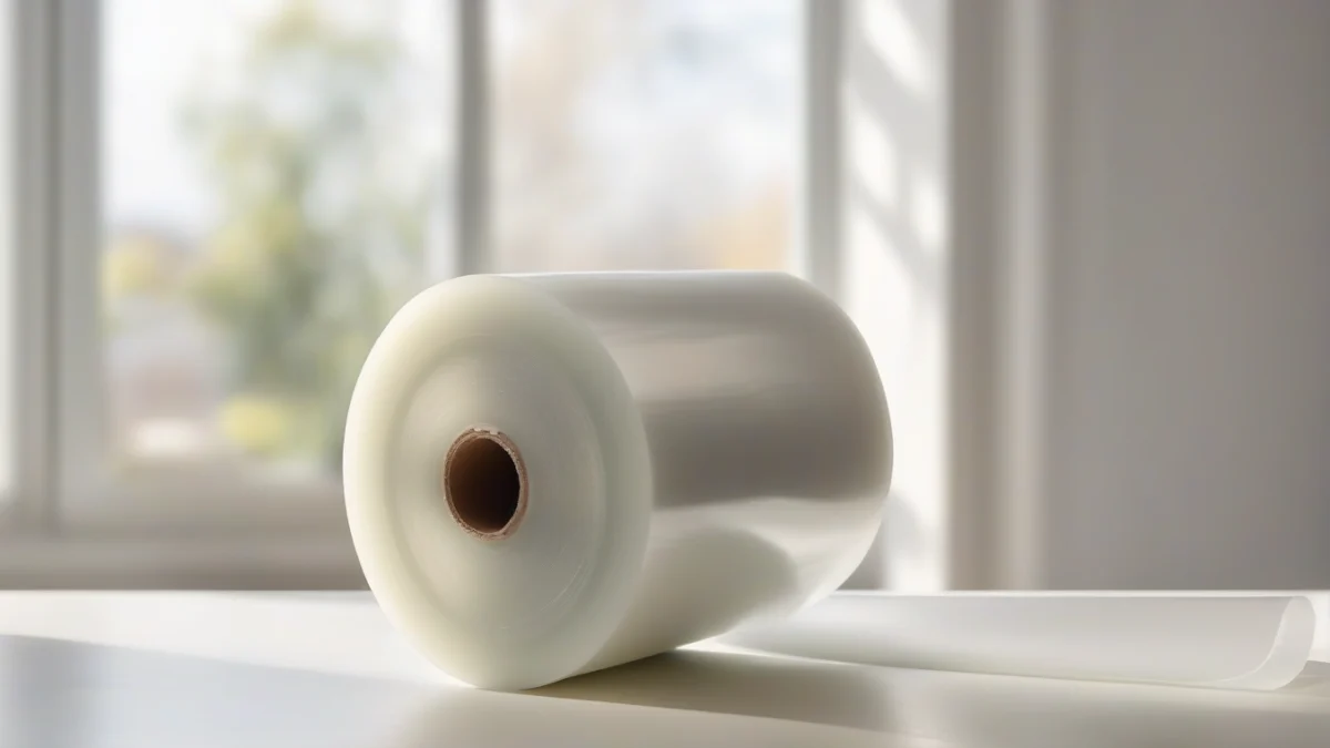 A roll of clear window insulation film ready for application