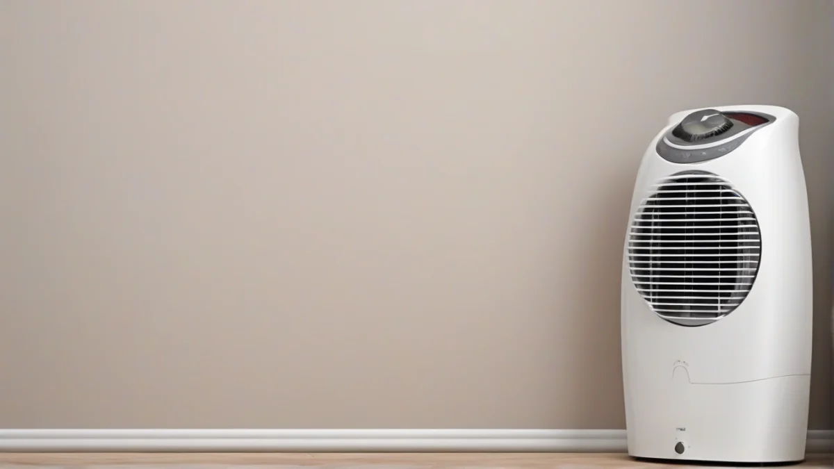 A fan heater positioned strategically near a wall to optimize heat distribution