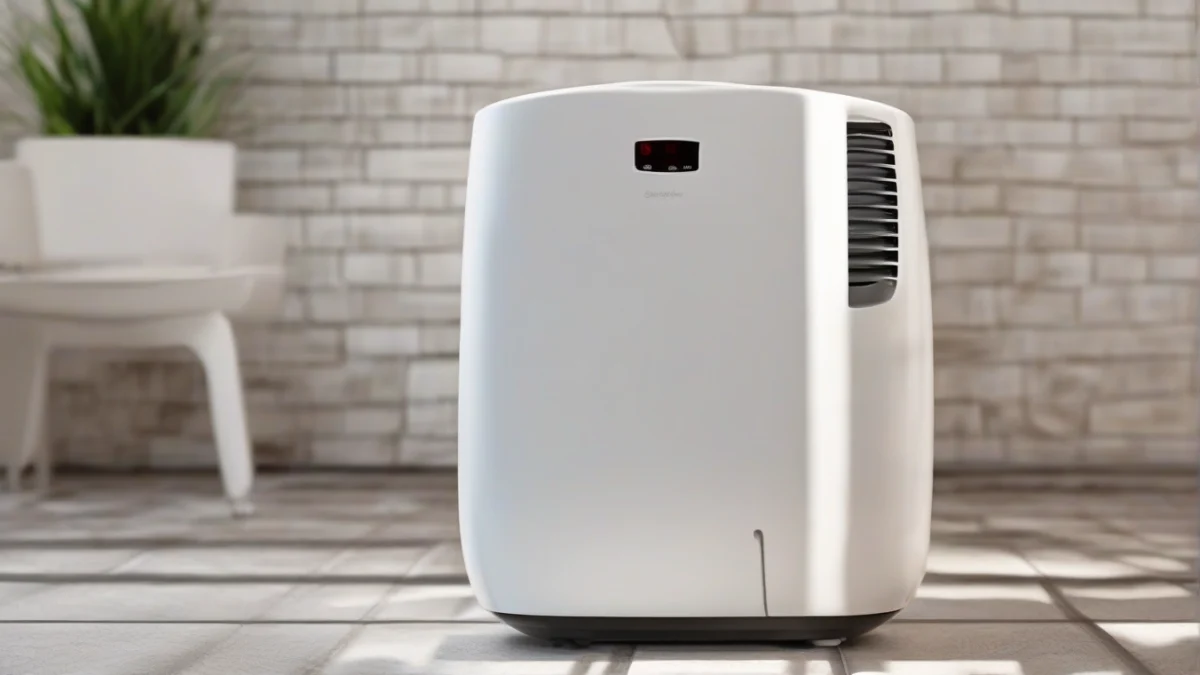 A portable fan heater positioned safely on a tiled floor