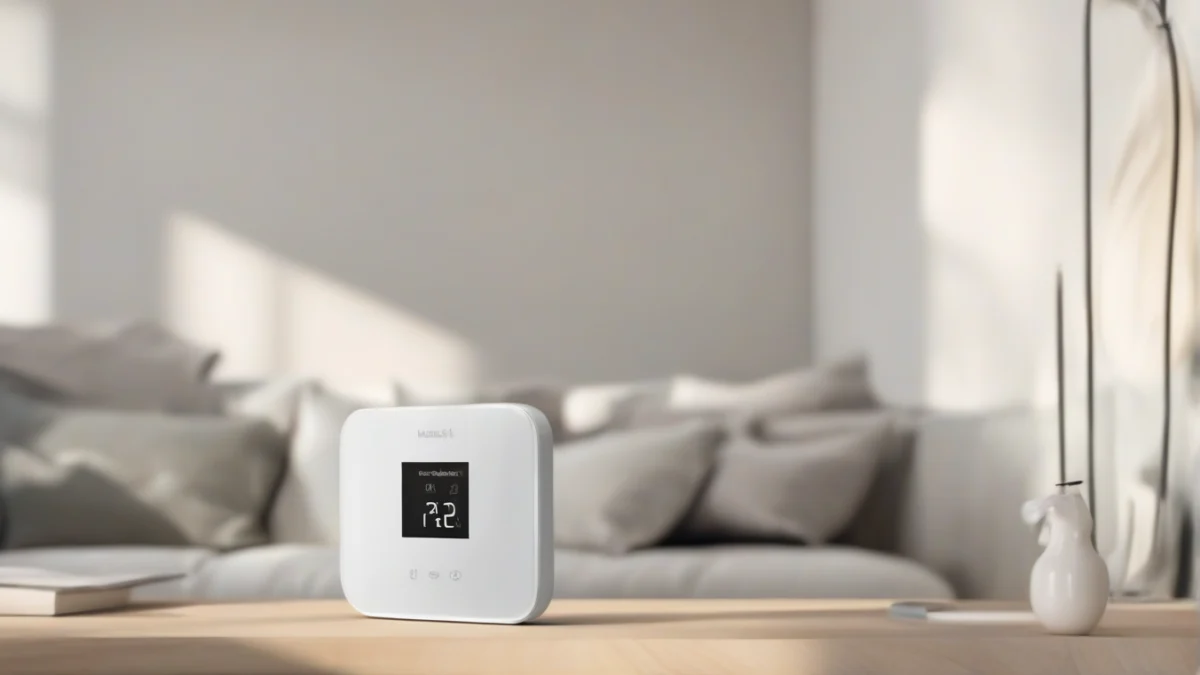 A smart thermostat displaying temperature settings on a wall