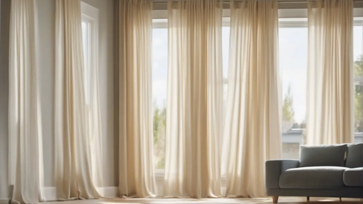 Thermal-backed curtains draped neatly over a window in a living room.