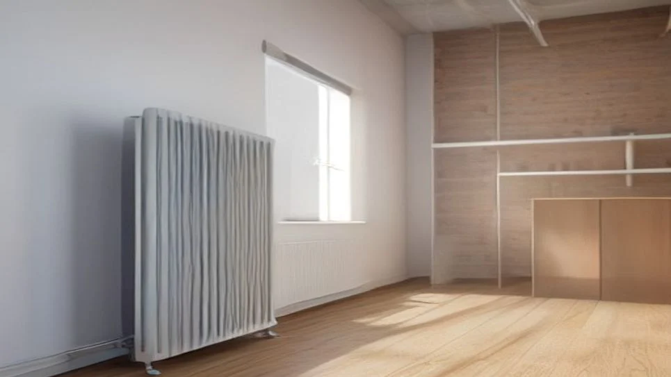 A sleek electric radiator heater providing warmth in a loft office.