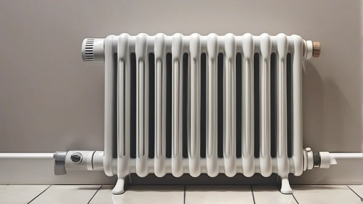 an oil-filled radiator heater warming a cold tile floor