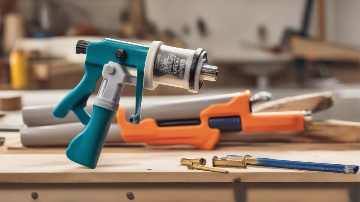 A caulking gun loaded with sealant for air sealing gaps