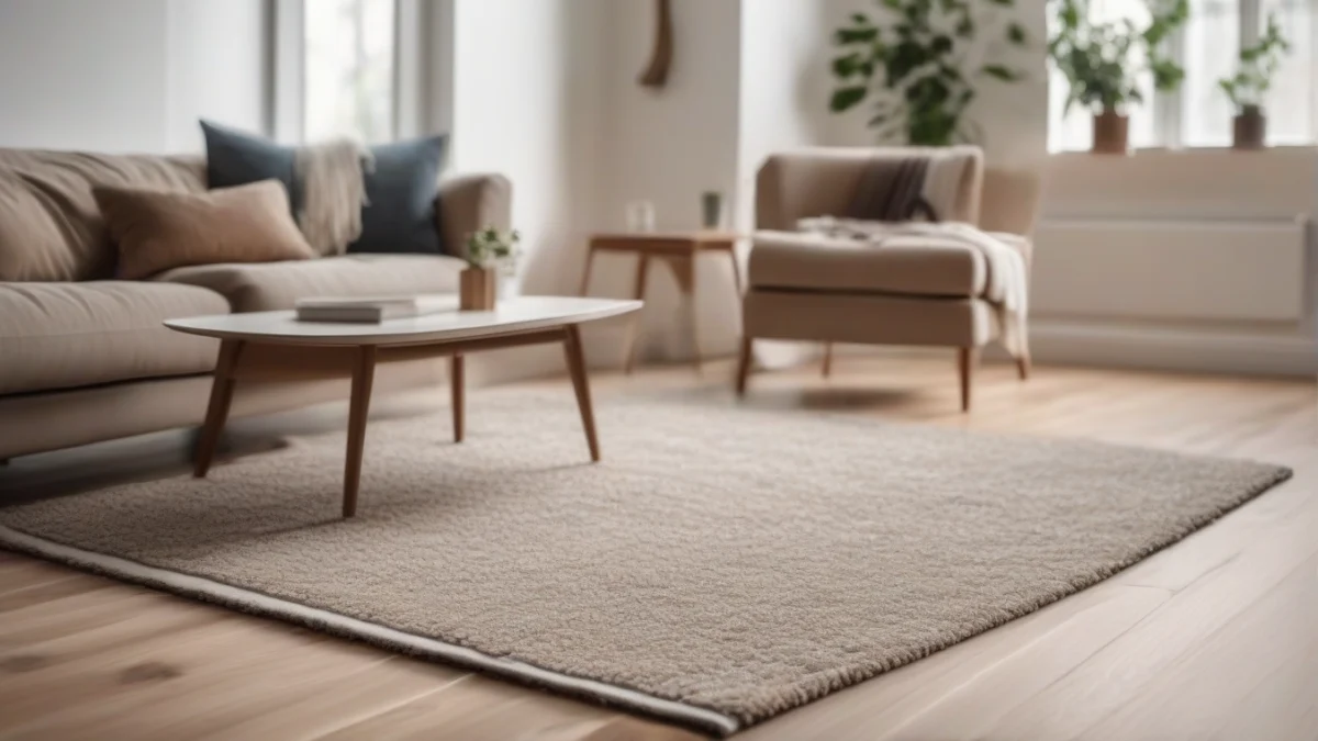 a thick area rug providing insulation on a wooden floor