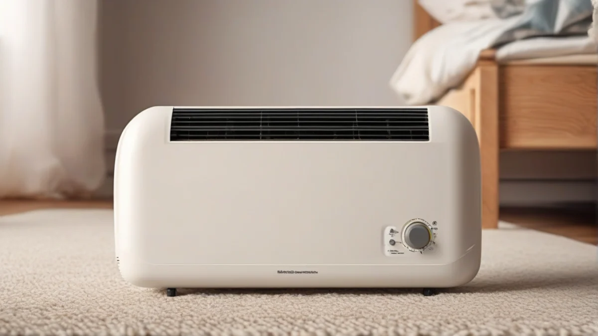 A portable electric heater providing warmth in a cold bedroom