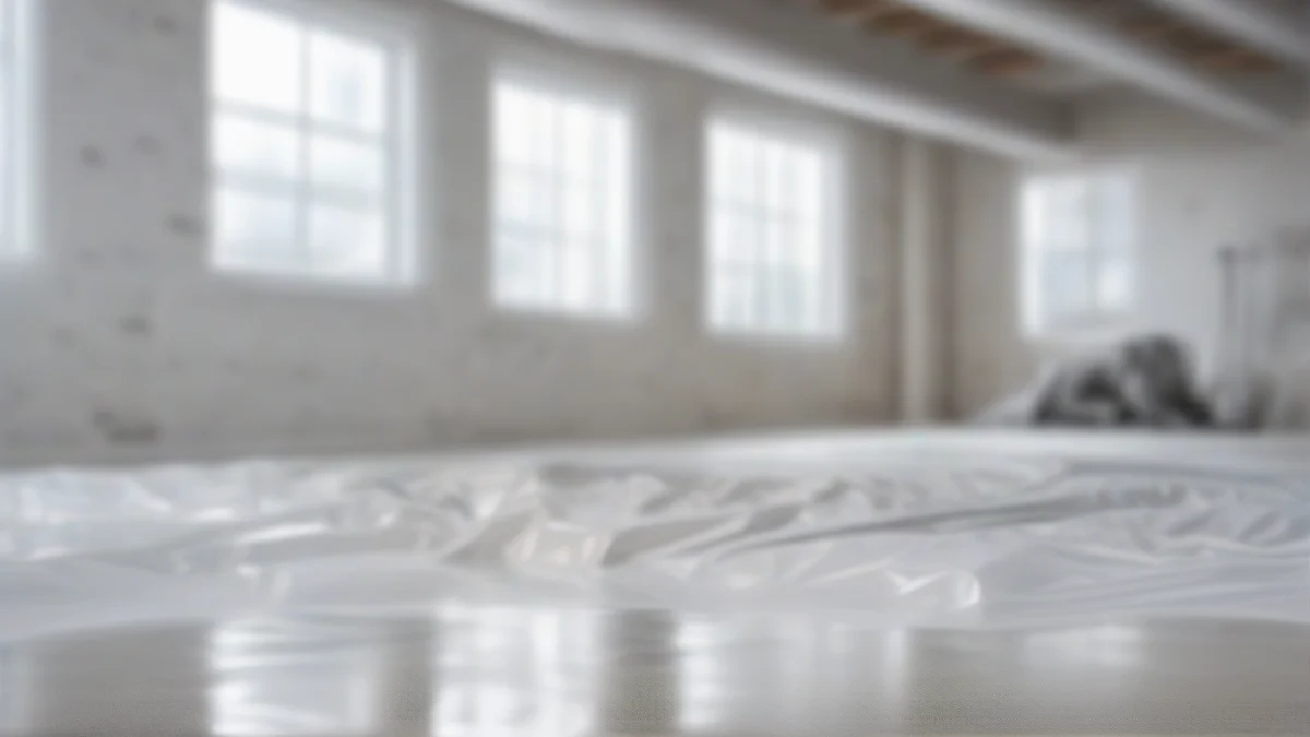 a clear plastic vapor barrier sheet laid out on the ground