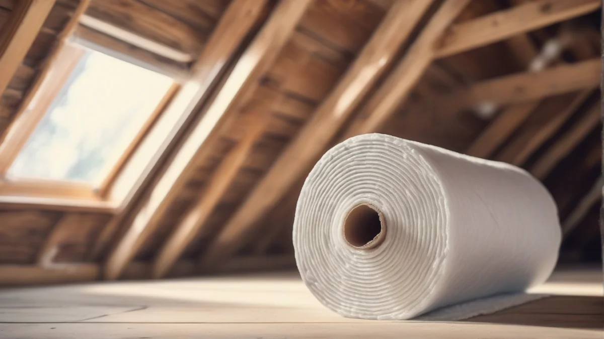 A roll of insulation material ready for installation in an attic
