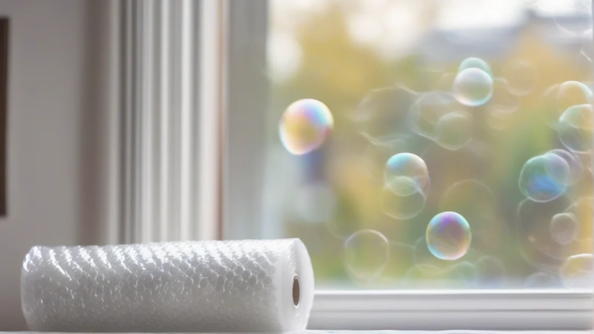 bubble wrap applied to a window creating an insulating barrier
