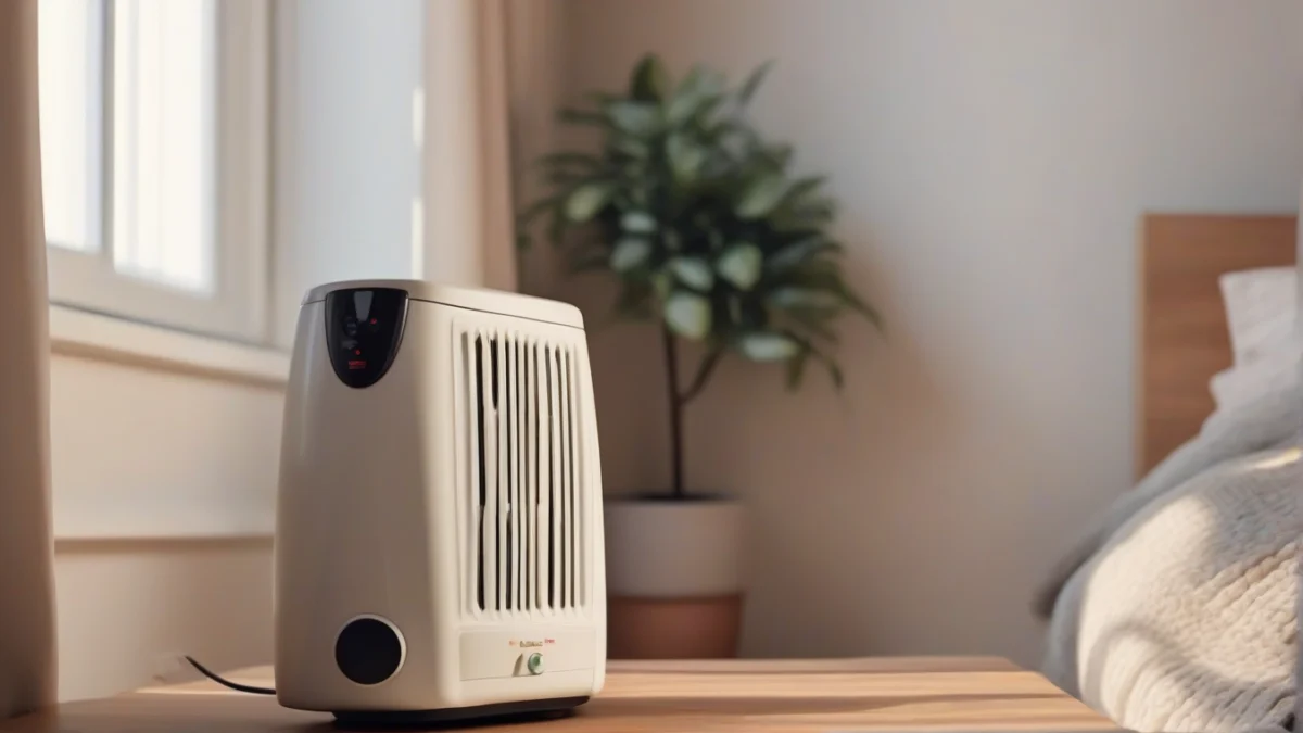 Compact electric space heater providing warmth in a bedroom