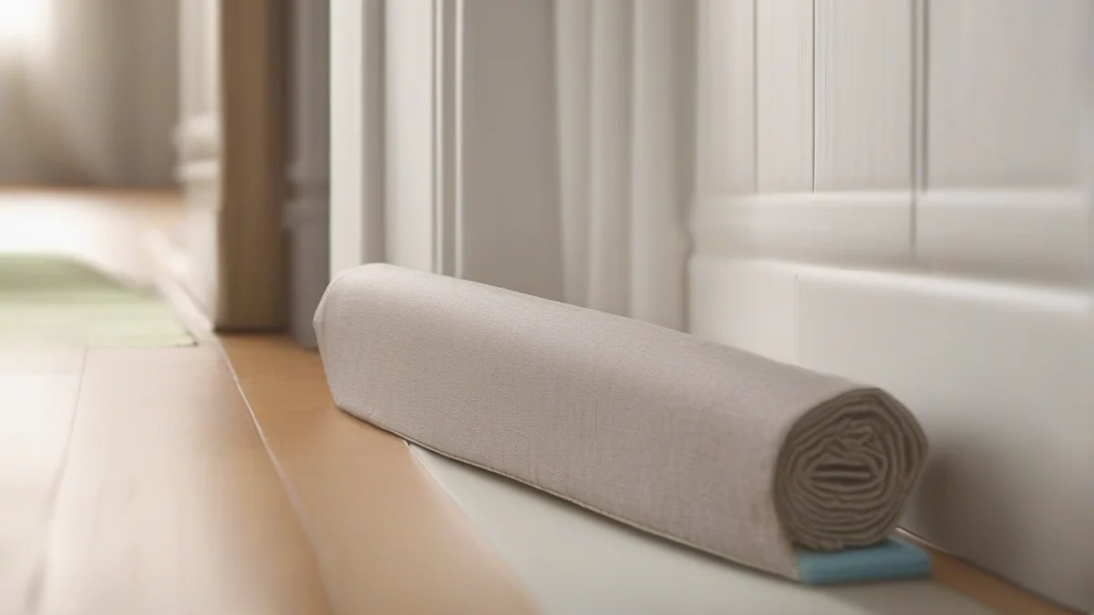A fabric draft stopper preventing cold air from entering the room