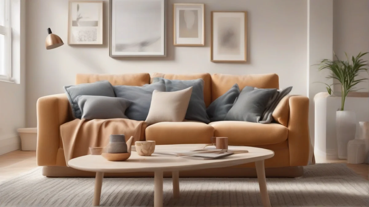 A sofa adorned with various cushions and soft throws for warmth.