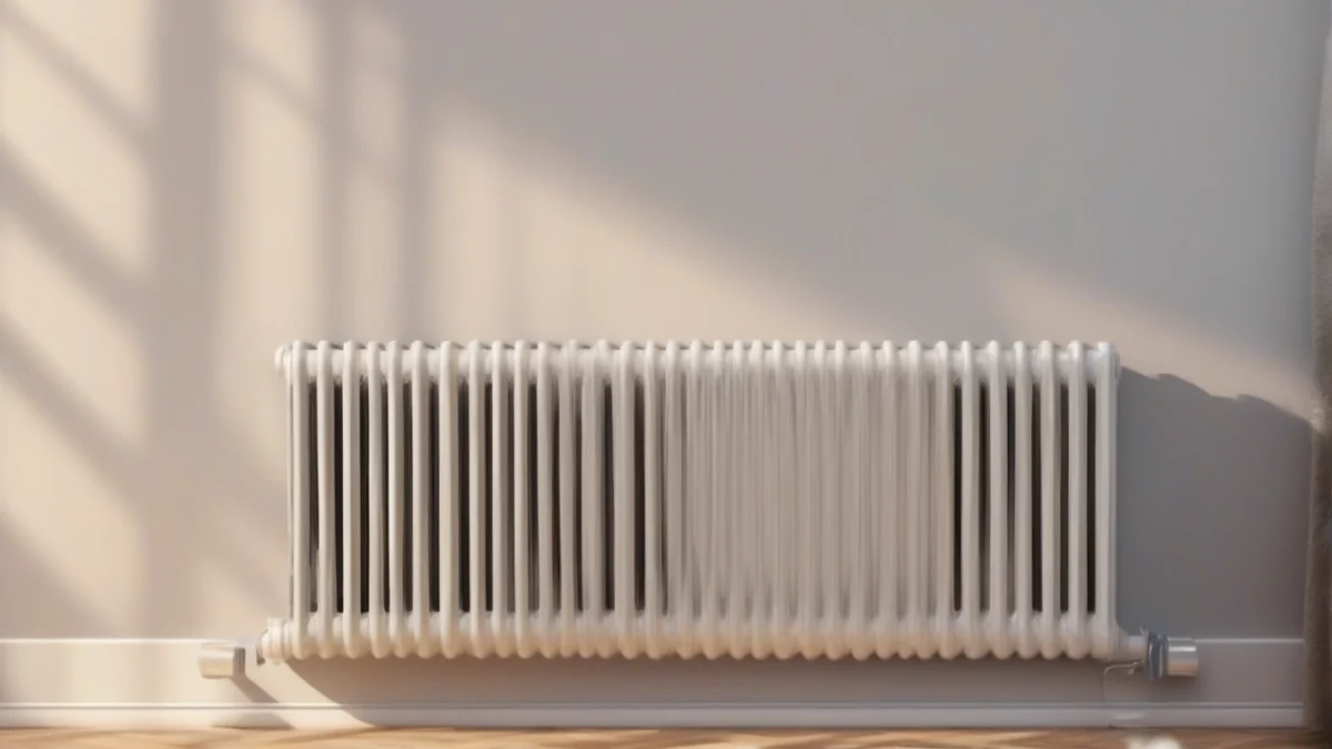 A quiet oil-filled radiator heater in a softly lit bedroom