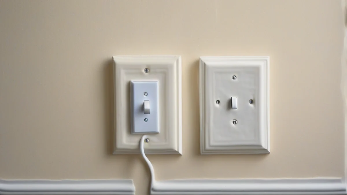 Close-up of foam insulators installed behind a light switch