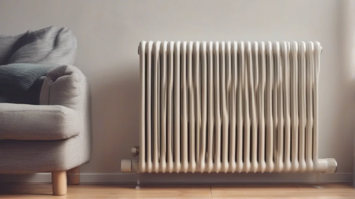 An oil-filled radiator heater placed safely on a carpeted floor