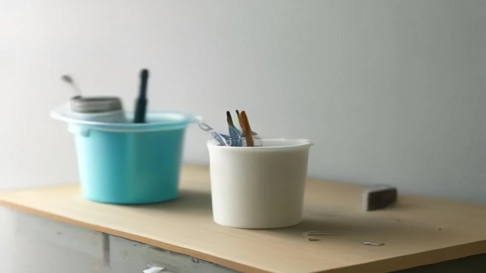 A tube of silicone caulk placed on a workbench with tools.