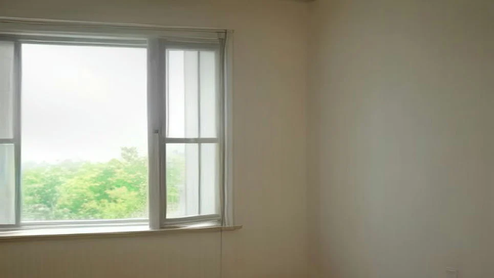 Weatherstripping applied along the edge of a window frame to prevent drafts
