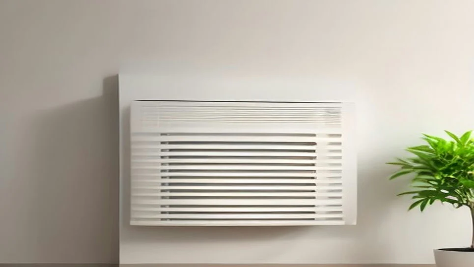 A sleek panel heater mounted on a wall, providing warmth.