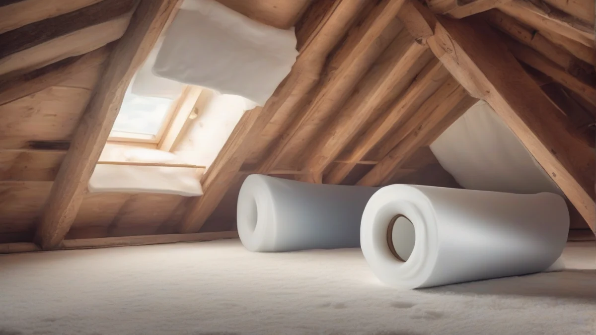 an insulated duct with foam wrapping in an attic