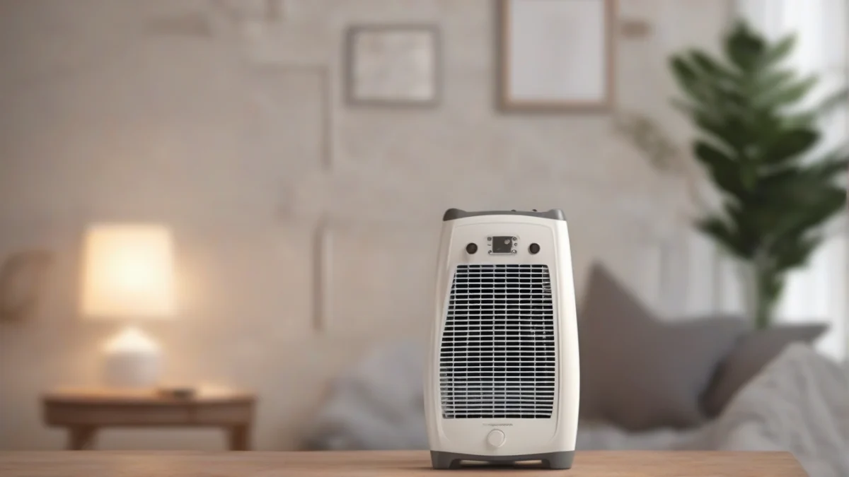 A portable electric heater warming a guest bedroom