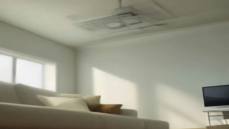 A sleek ceiling fan circulating air in a cozy living room