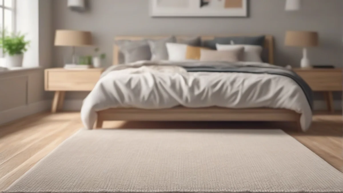 A thick, warm area rug placed on a bedroom floor